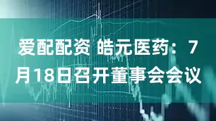 爱配配资 皓元医药：7月18日召开董事会会议
